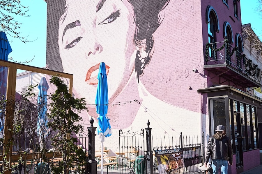 Dacha Beer Garden with Elizabeth Taylor Mural in background