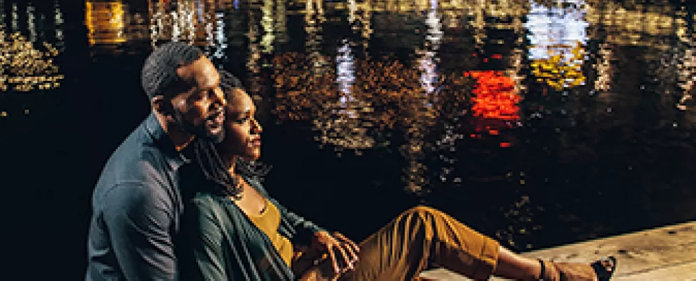 Couple at the Wharf at Night Footer